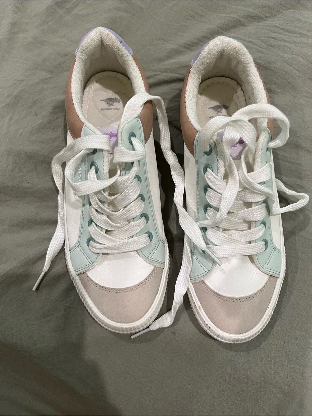 Rocket Dog Women's Pastel Lace-Up Sneakers in White, Mint & Blush 8.5